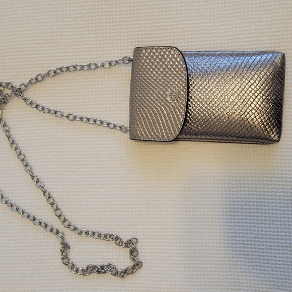 NWOT Lauren Ralph Lauren Silver Crossbody Chain Snakeskin Embossed Phone Purse - Picture 5 of 5
